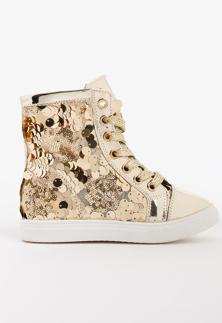 Pop Candy - Girls  Sparkle High Top Sneaker Gold