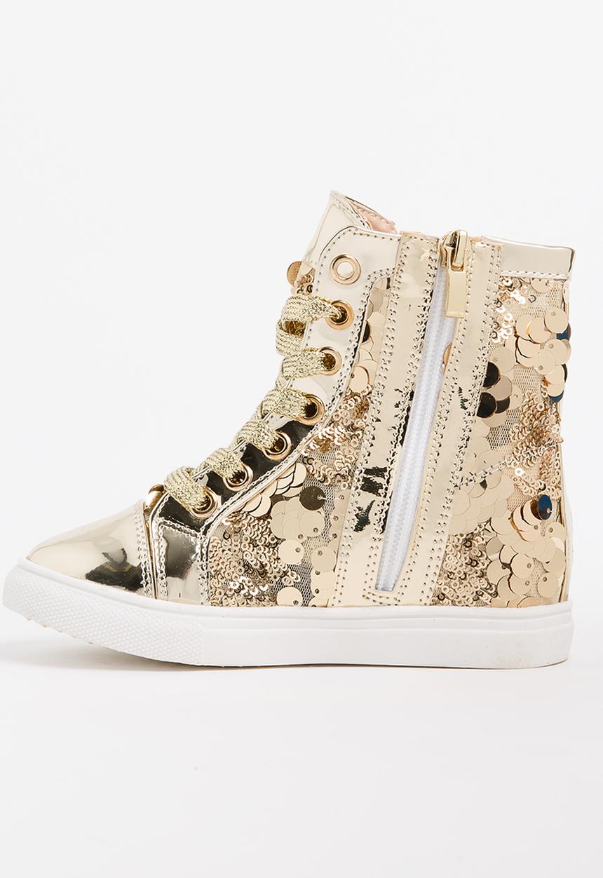 Pop Candy - Girls  Sparkle High Top Sneaker Gold