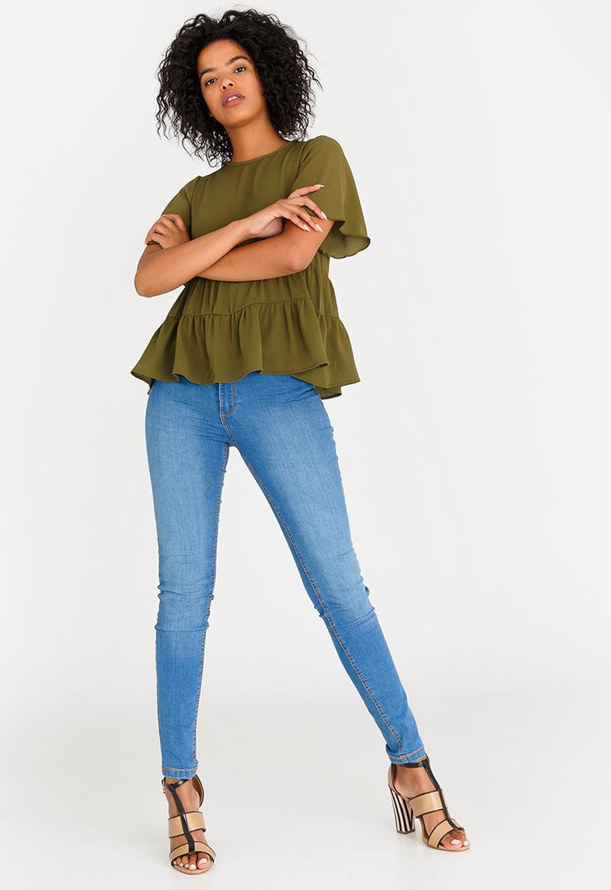 edit - Tiered Frilly Blouse Khaki Green