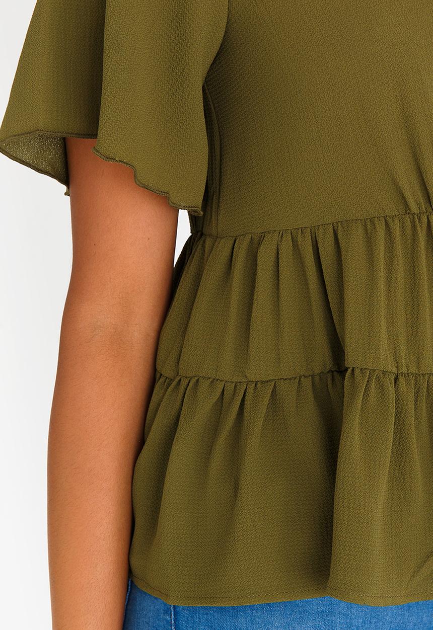 edit - Tiered Frilly Blouse Khaki Green
