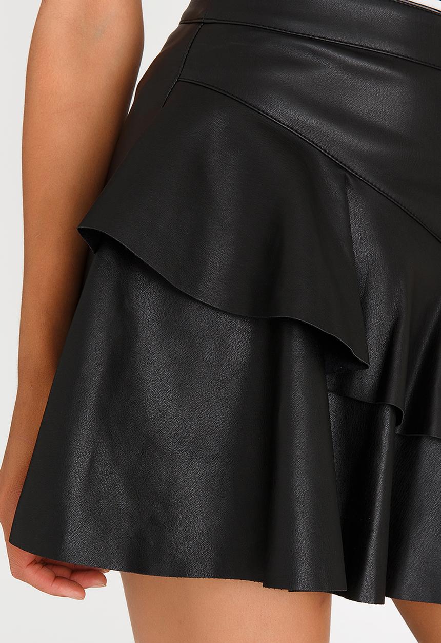 ONLY - Emma Leather Look Frill Skirt Black