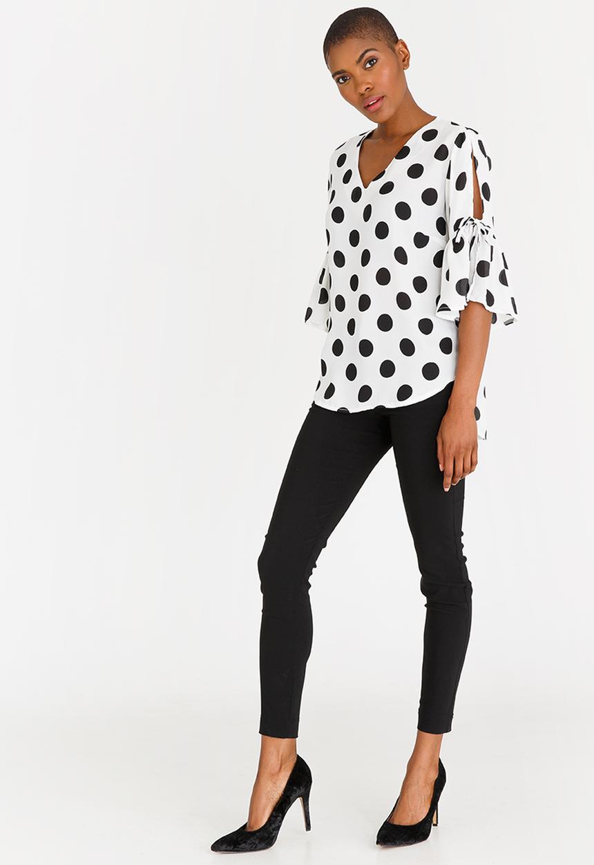 edit - Flutter Sleeve Blouse with Ties Black and White