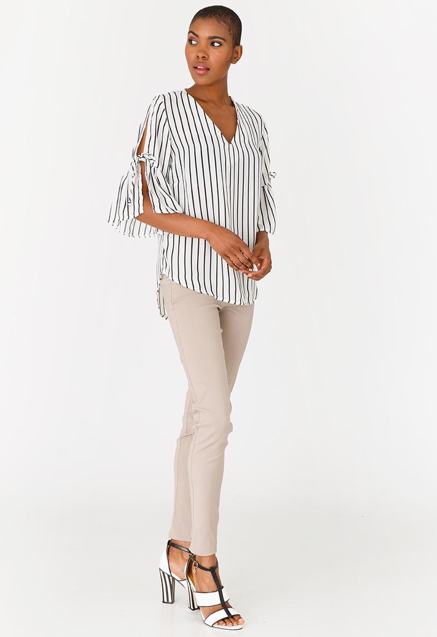 edit - Flutter Sleeve Blouse with Ties Black and White