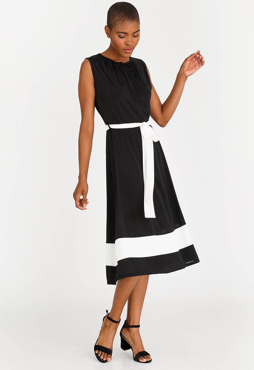 edit - Colourblock Flared Dress Black and White