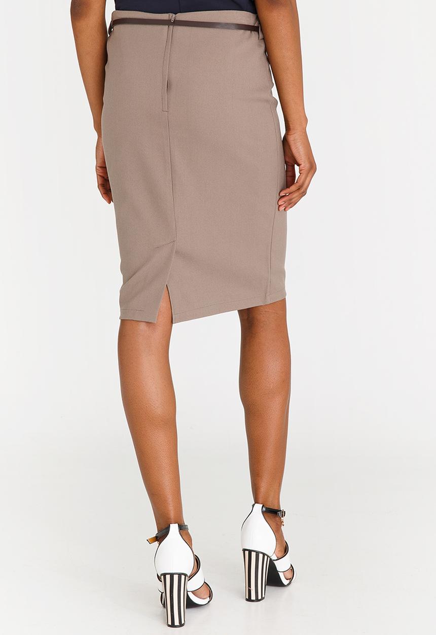 edit - Pencil Skirt with Belt Taupe