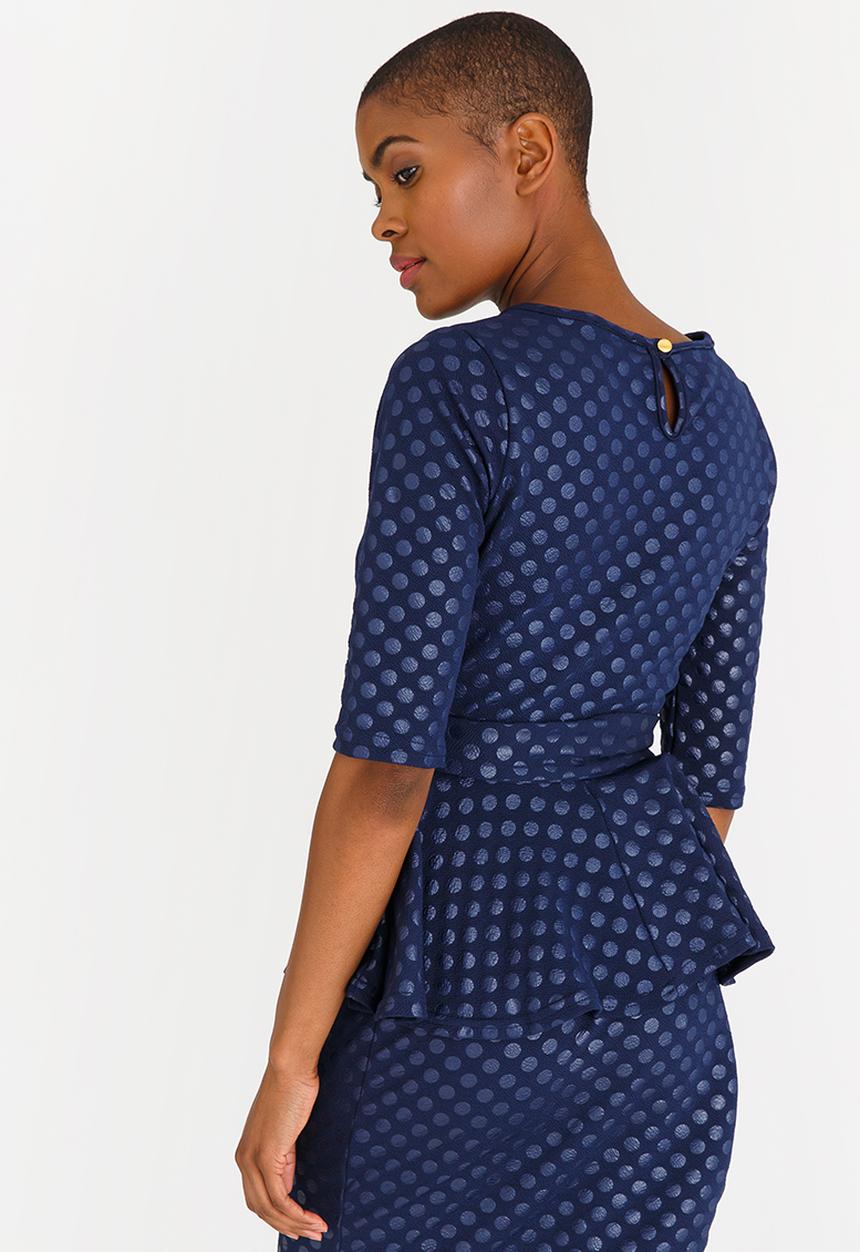 edit - Workwear Textured Peplum Top Navy