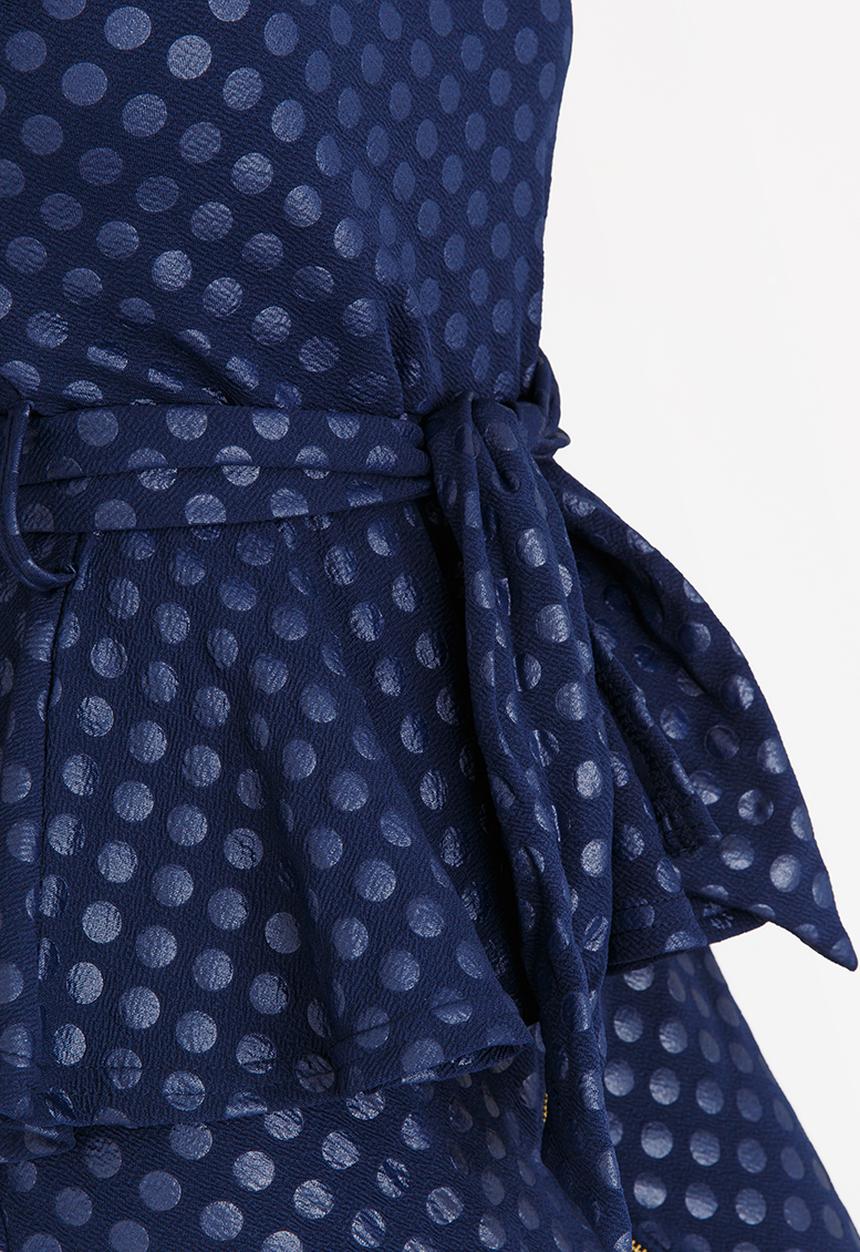 edit - Workwear Textured Peplum Top Navy
