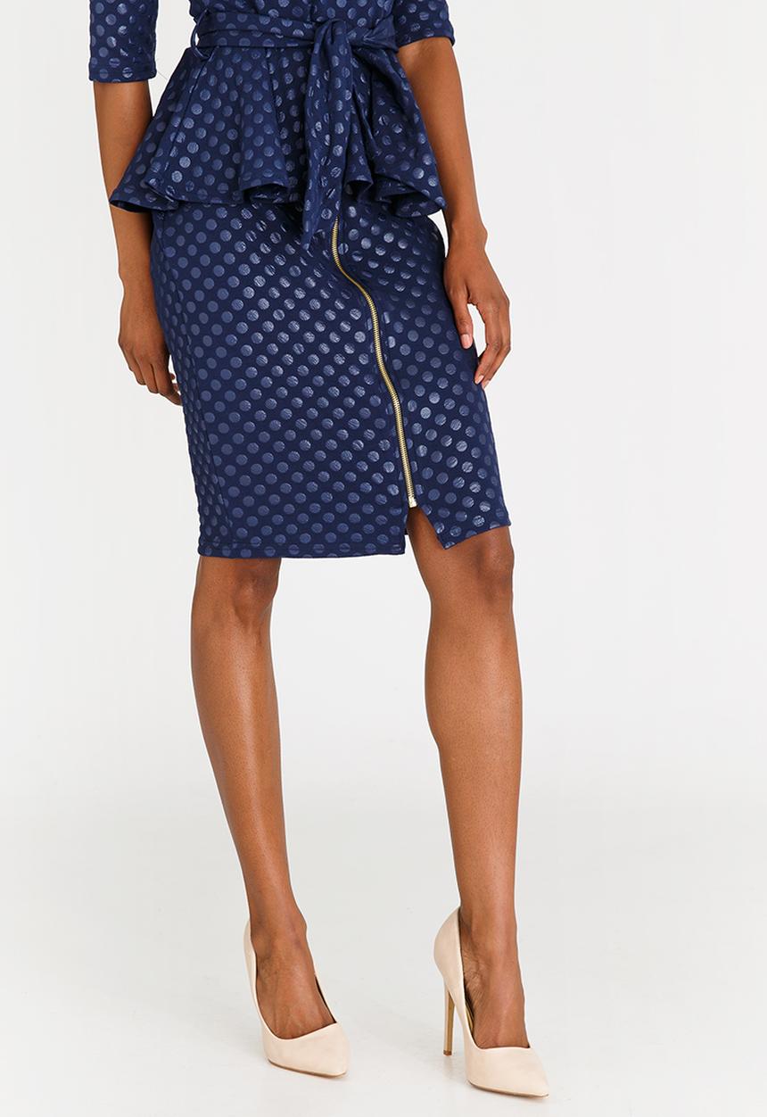 edit - Workwear Textured Skirt with Front Zip Navy