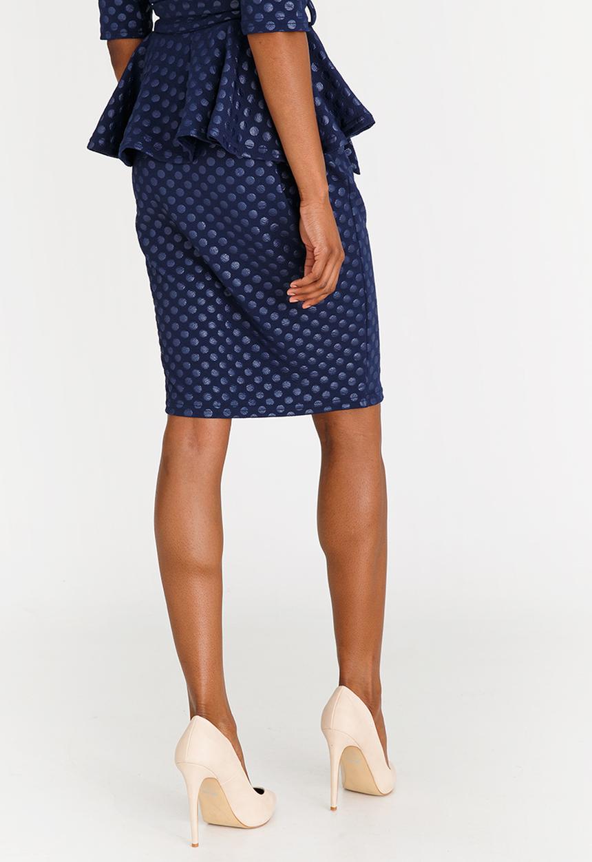 edit - Workwear Textured Skirt with Front Zip Navy