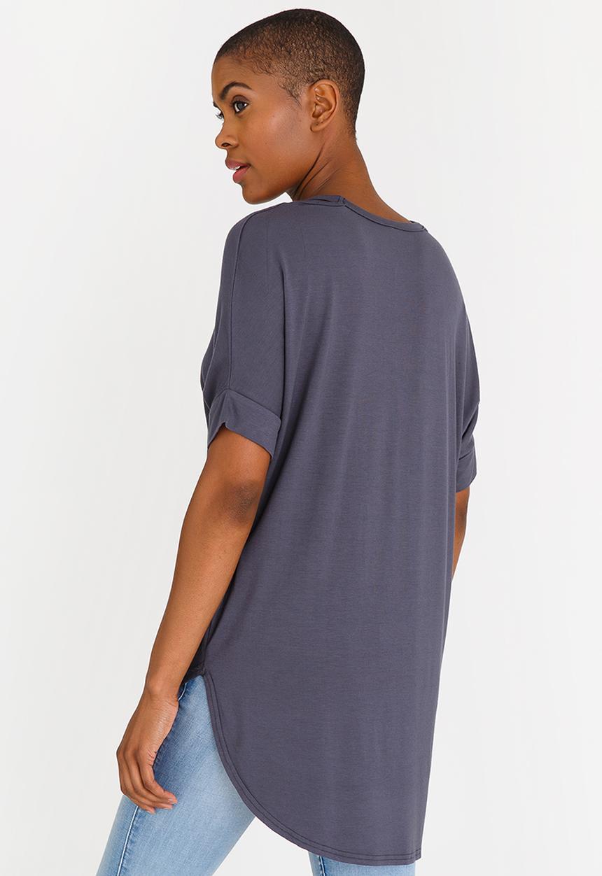 edit - Cut Out Neckline Oversized Top Charcoal