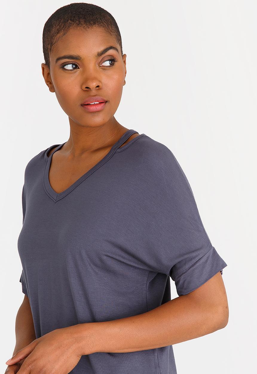 edit - Cut Out Neckline Oversized Top Charcoal