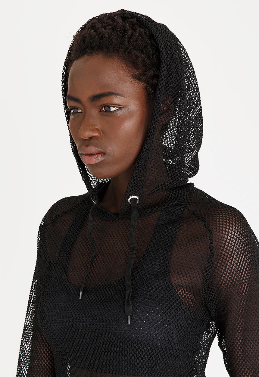 Lithe - Eyelet Mesh Hoodie Black