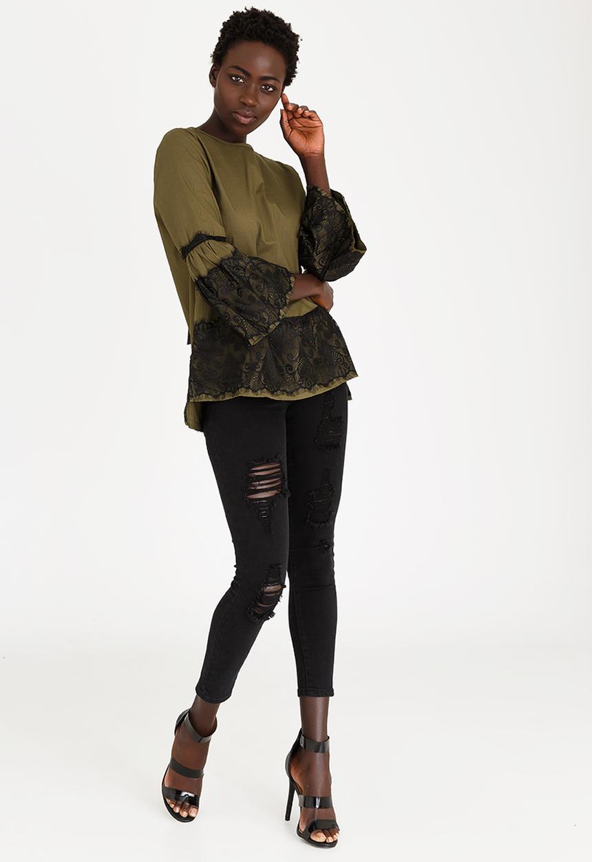 STYLE REPUBLIC - Lace Detail Blouse Dark Green