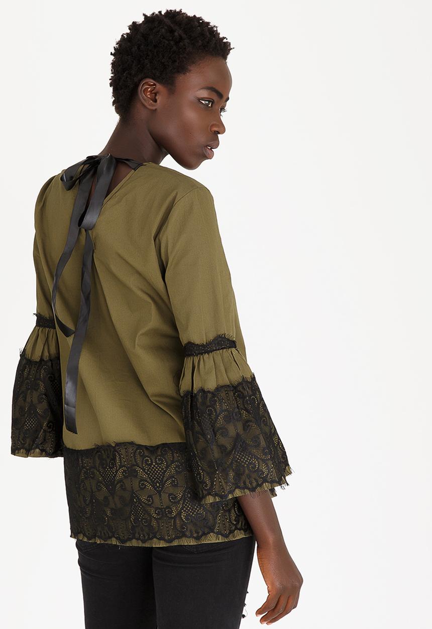 STYLE REPUBLIC - Lace Detail Blouse Dark Green