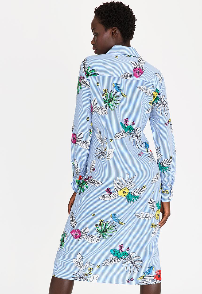 STYLE REPUBLIC - Striped Twist Front Shirt Dress Blue