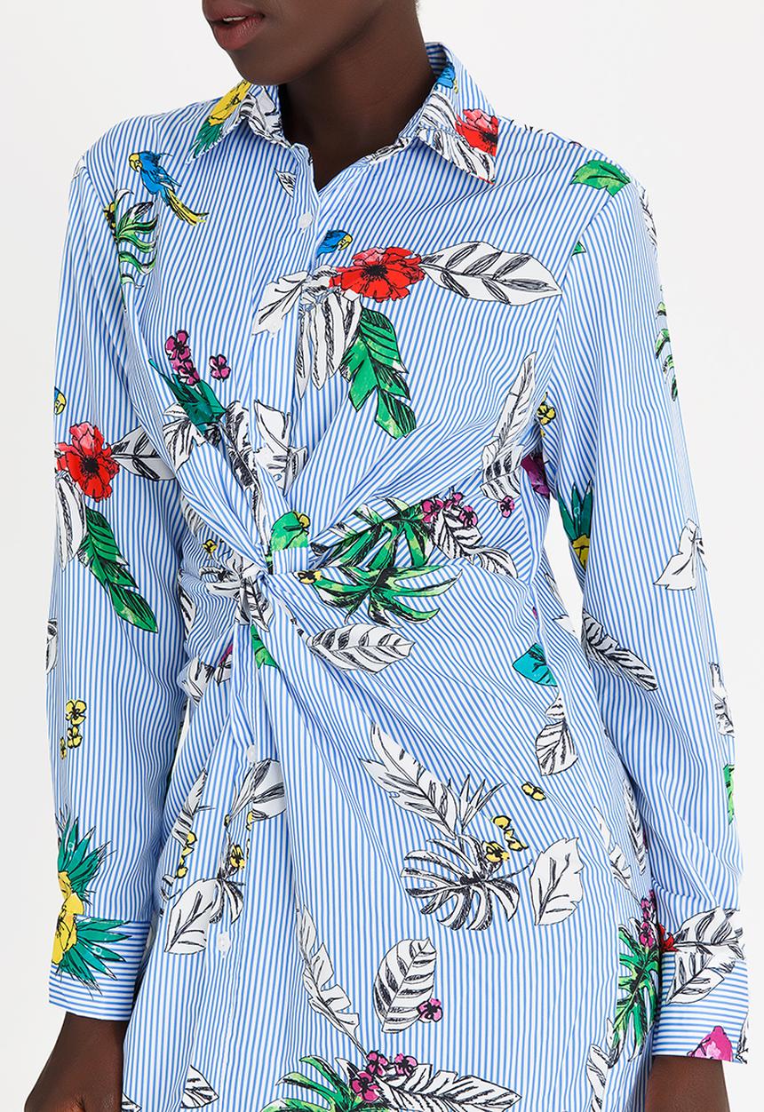 STYLE REPUBLIC - Striped Twist Front Shirt Dress Blue