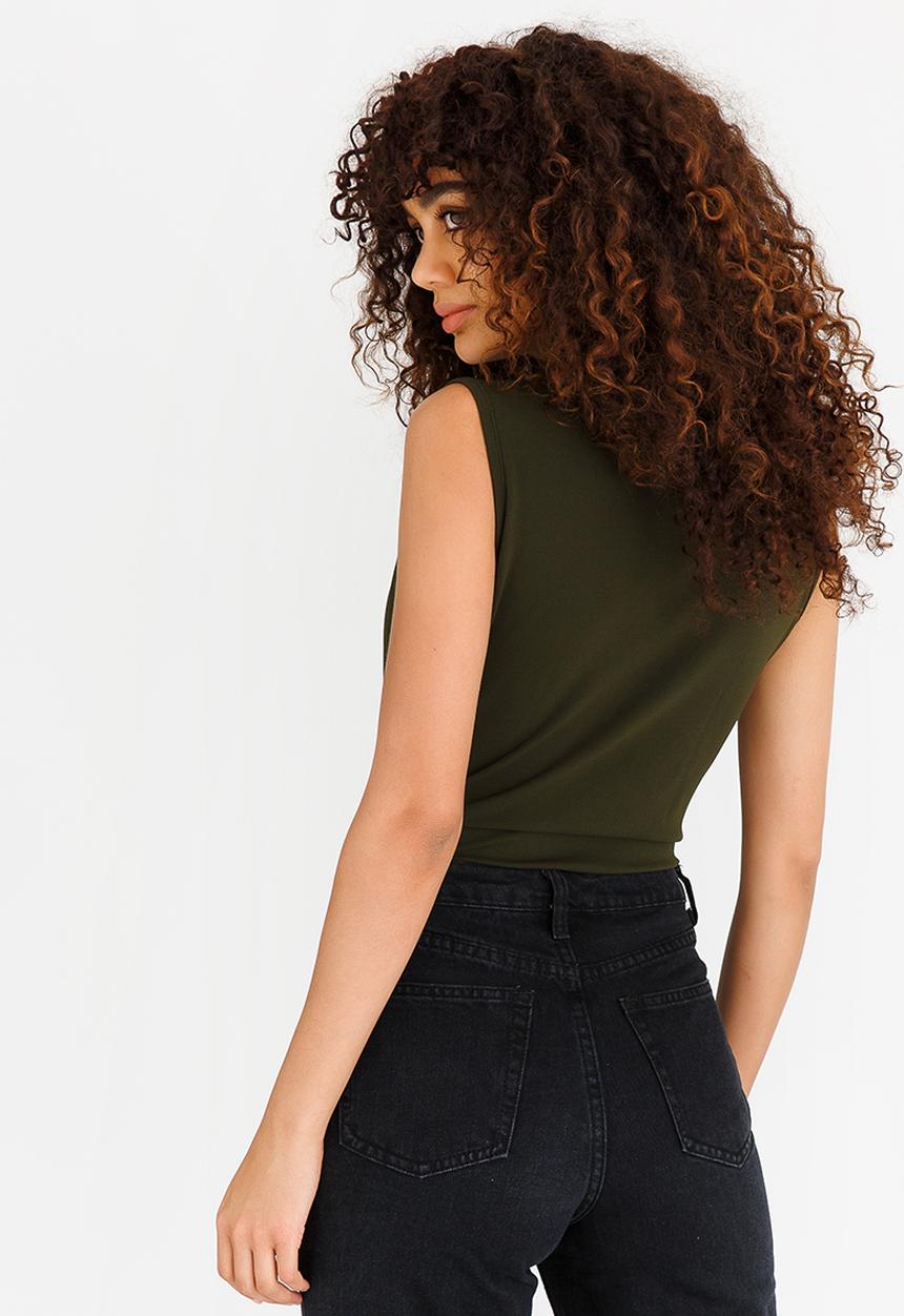 STYLE REPUBLIC - Knot Front Bodysuit Dark Green