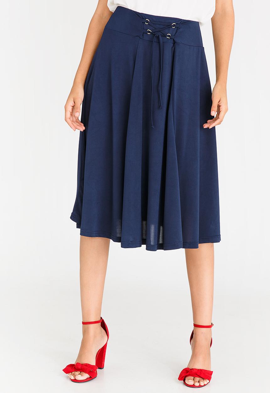edit - Midi Flared Skirt with Trim Navy