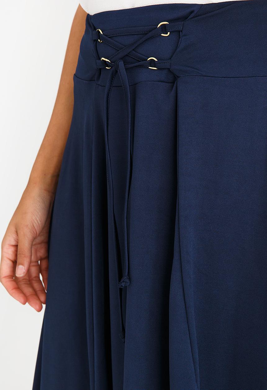 edit - Midi Flared Skirt with Trim Navy