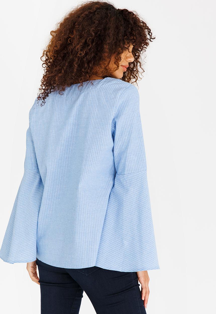 edit - Tunic with Bell Sleeve Blue and White