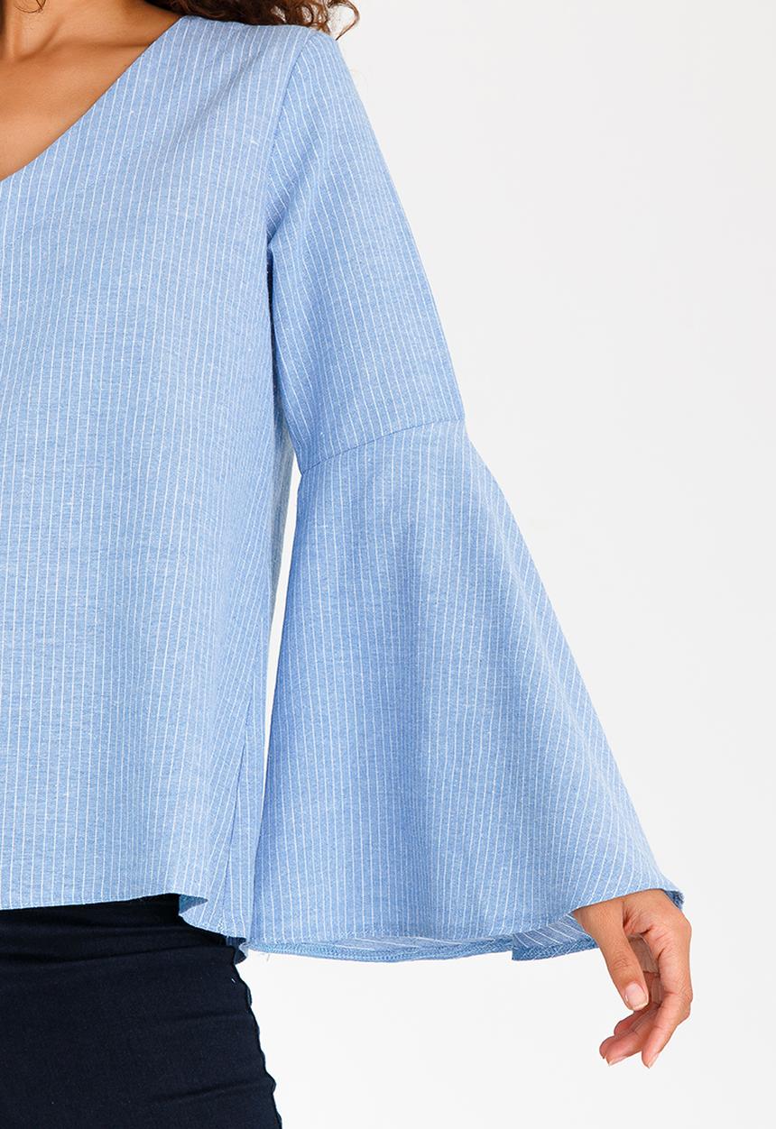 edit - Tunic with Bell Sleeve Blue and White
