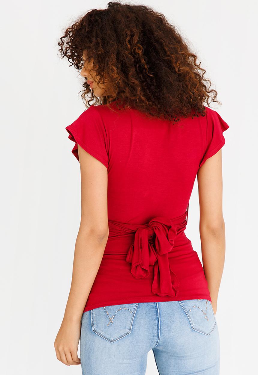 edit - Tie Detail Top Dark Red