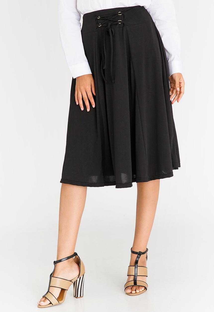 edit - Midi Flared Skirt with Trim Black