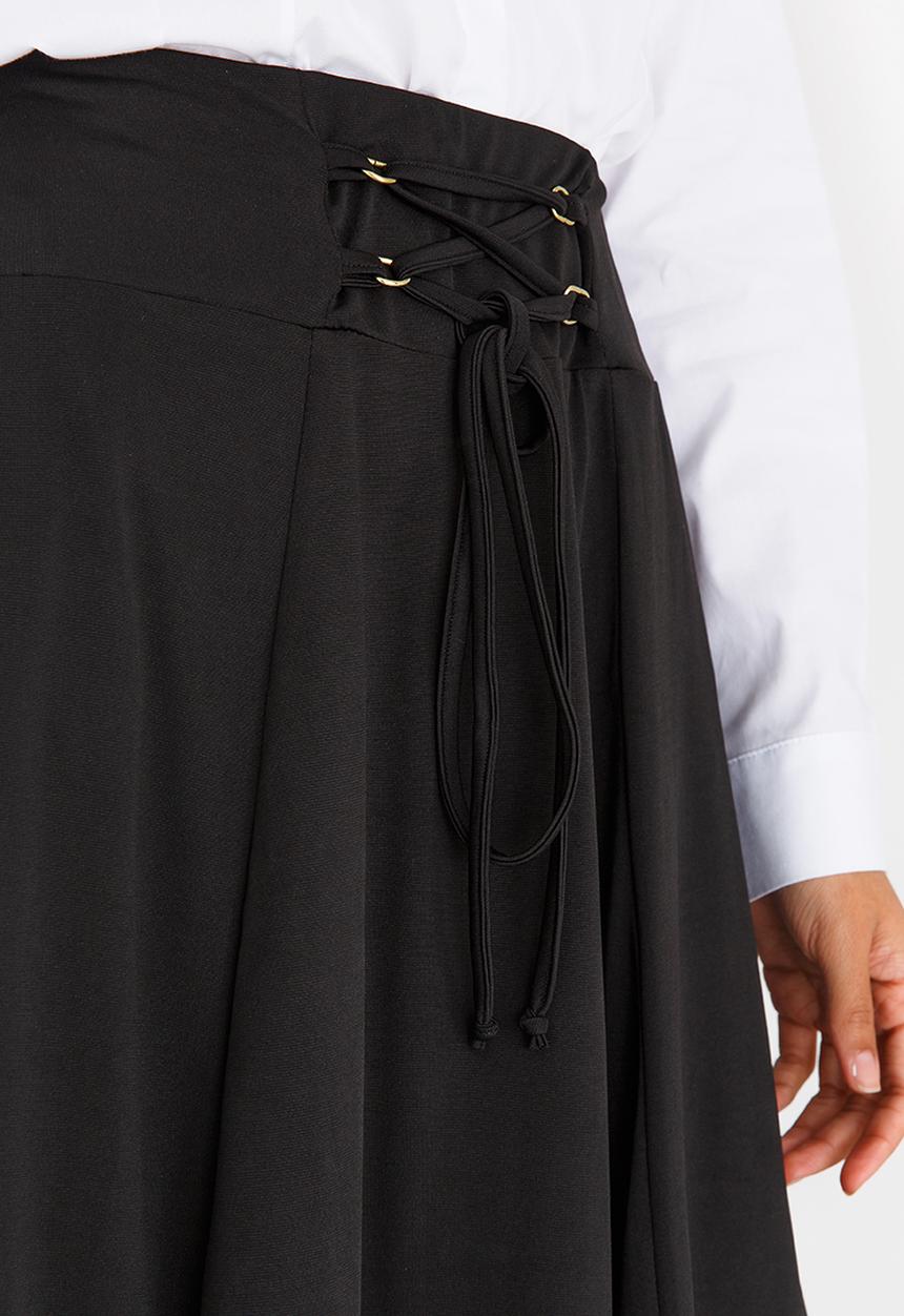edit - Midi Flared Skirt with Trim Black