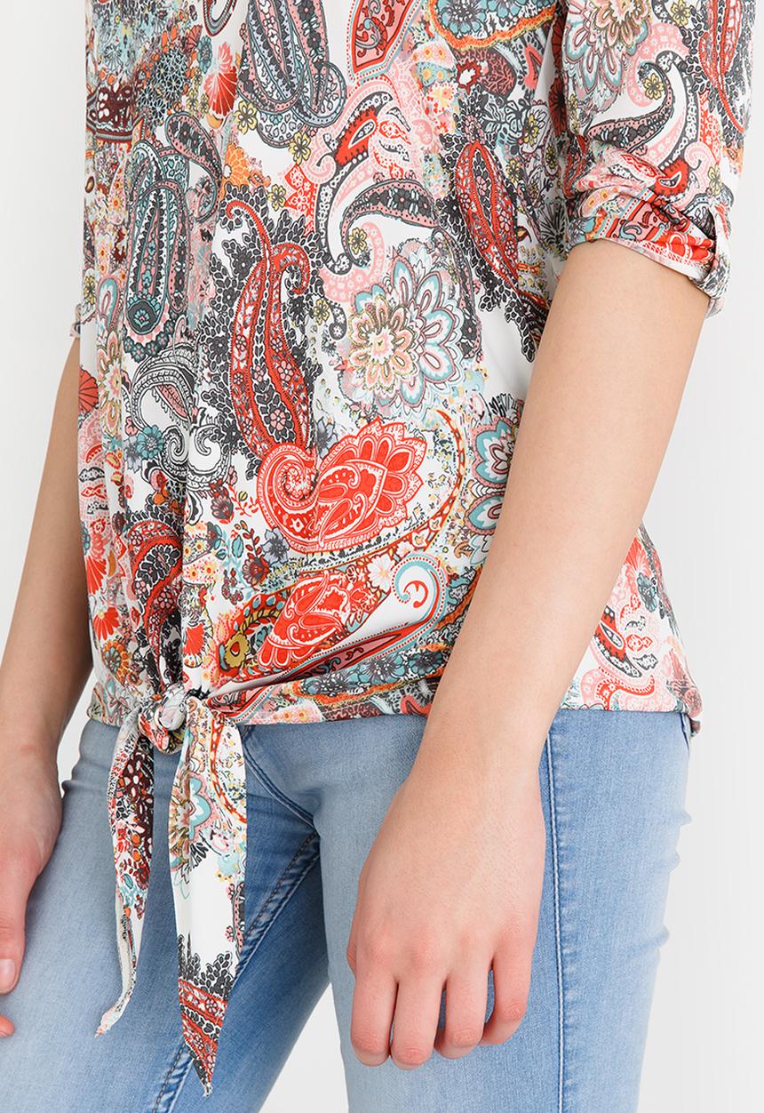 edit - 3/4 Sleeve Tie Front Top Multi-colour