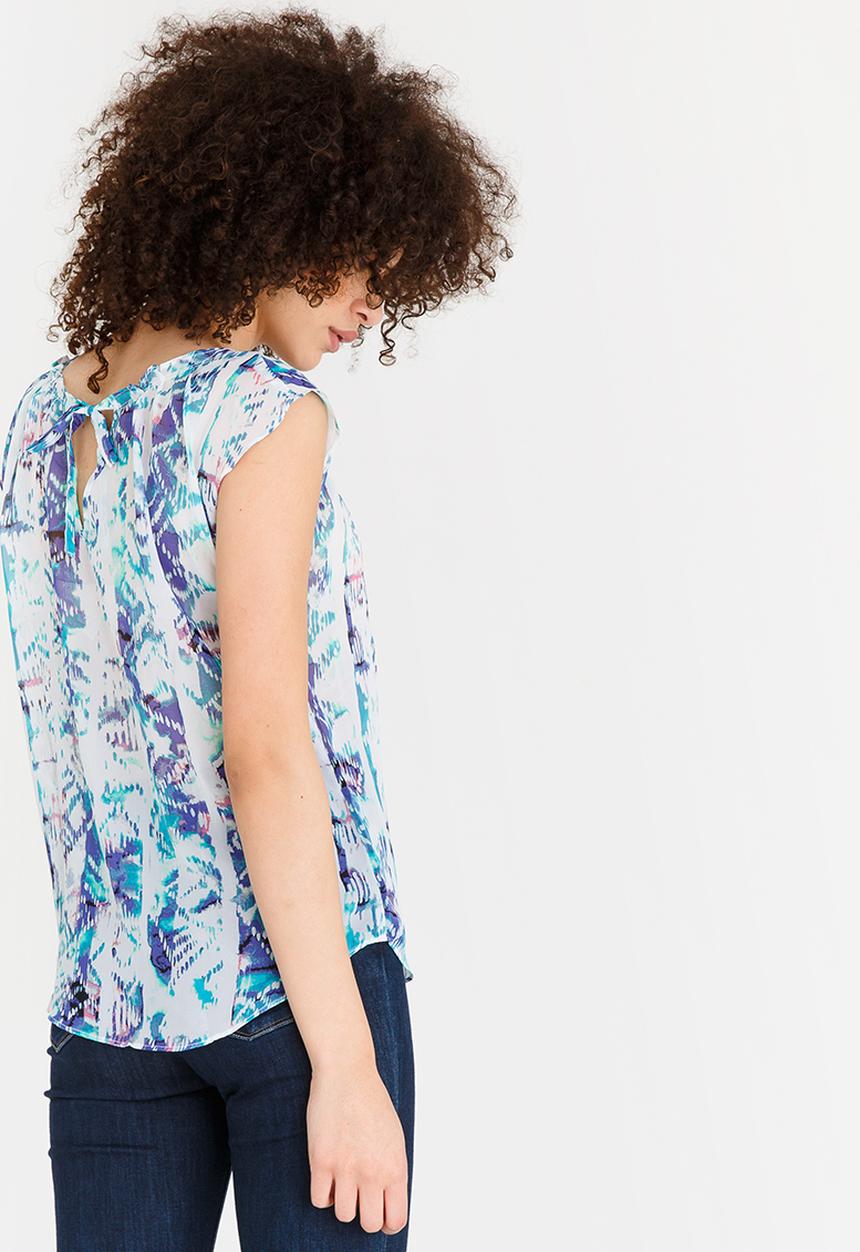 edit - Pleated Neckline Blouse Blue