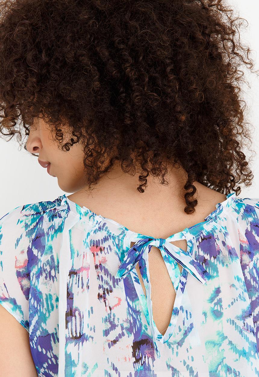 edit - Pleated Neckline Blouse Blue