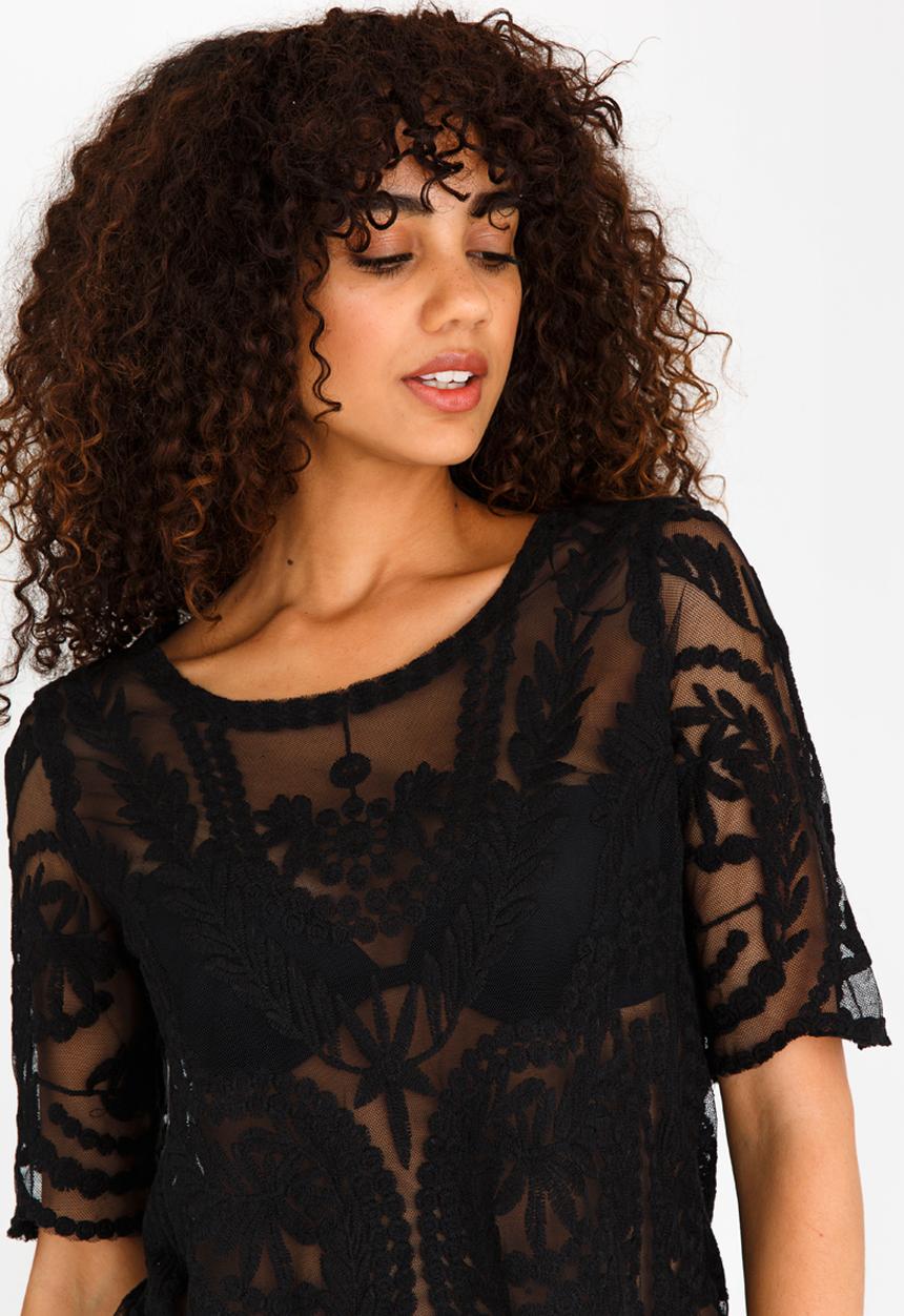 Revenge - Lace 3/4 Sleeve Top Black
