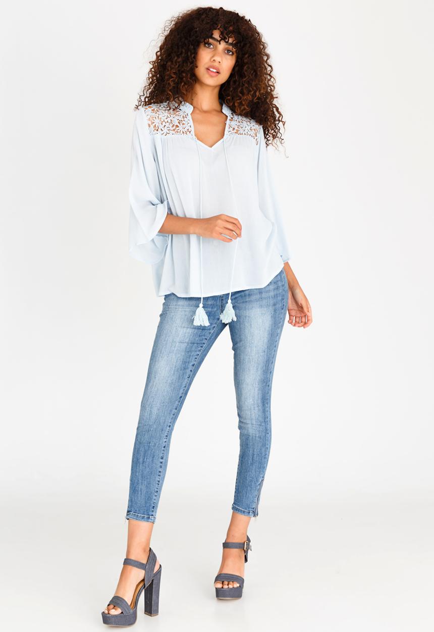 Revenge - Lace Tie Blouse Pale Blue