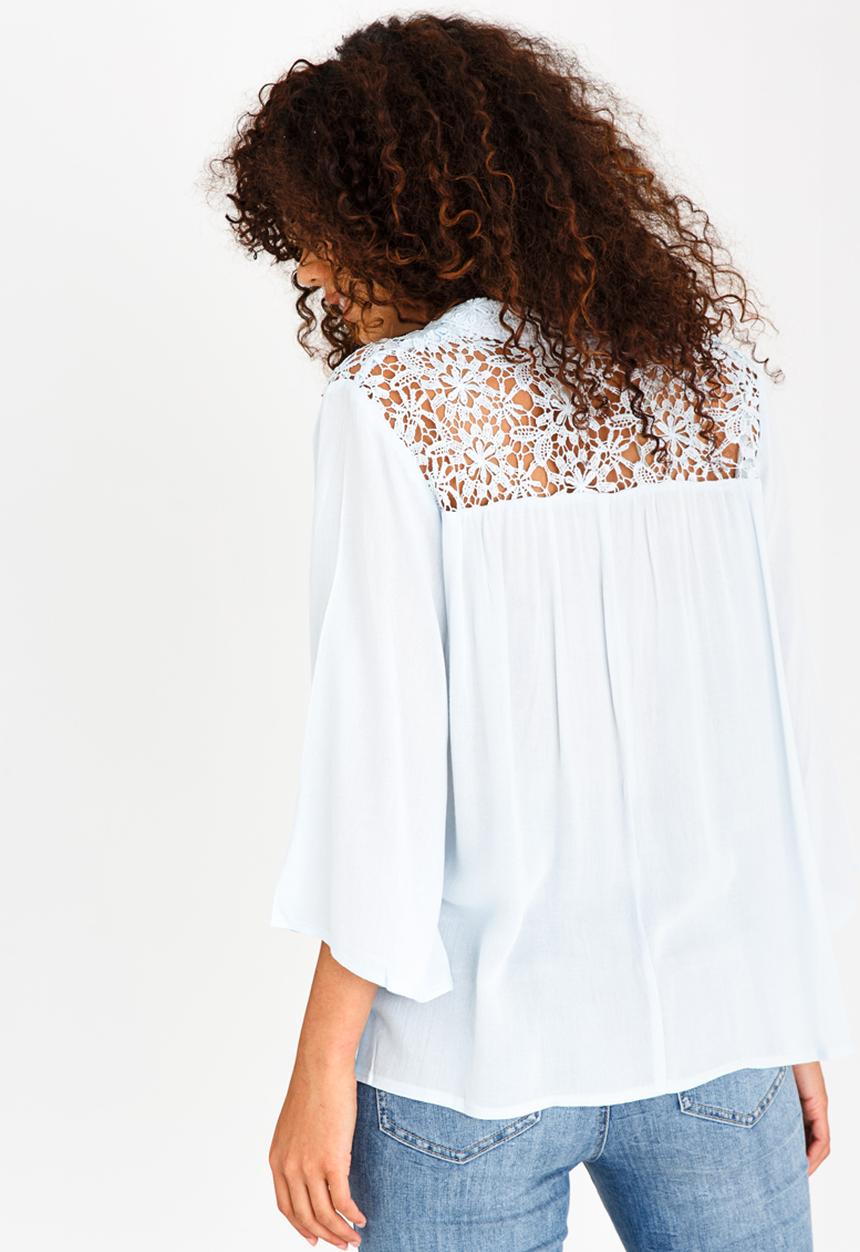 Revenge - Lace Tie Blouse Pale Blue