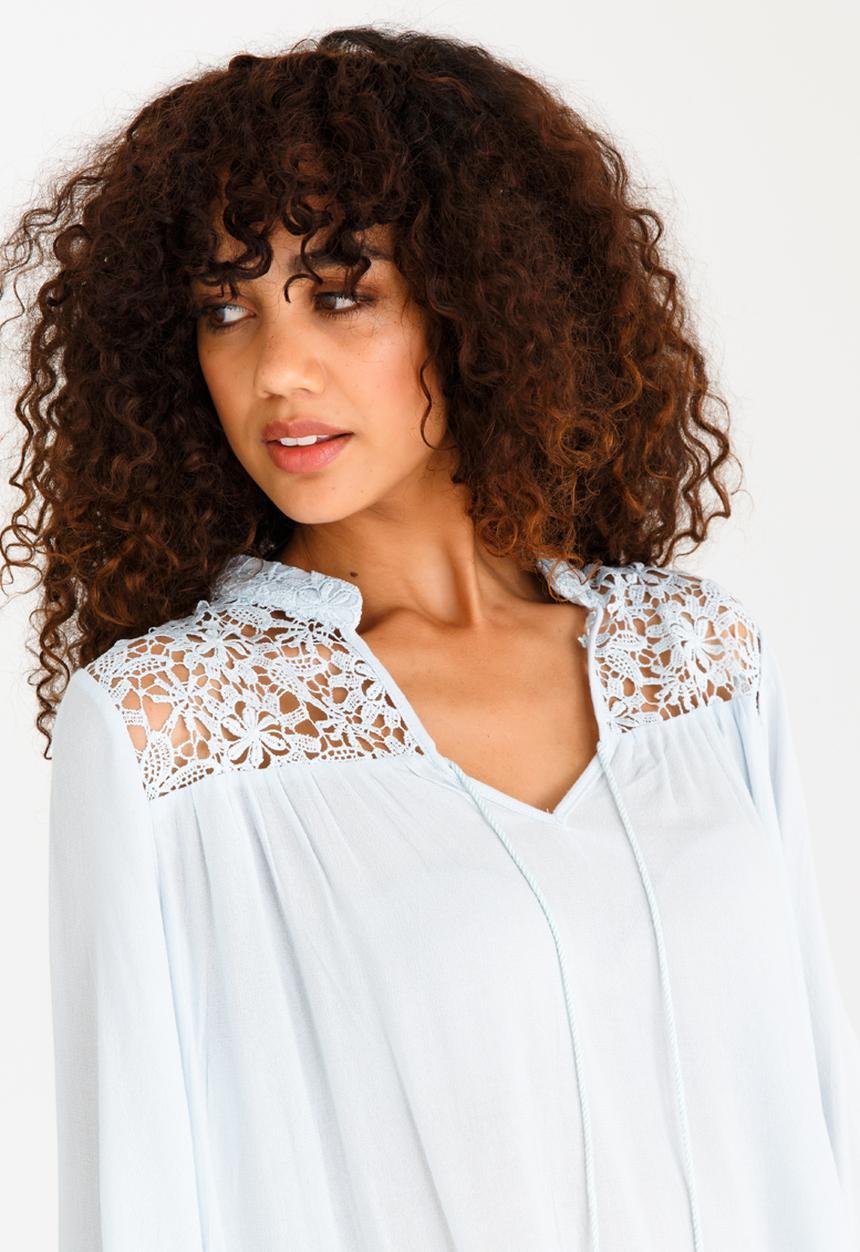 Revenge - Lace Tie Blouse Pale Blue