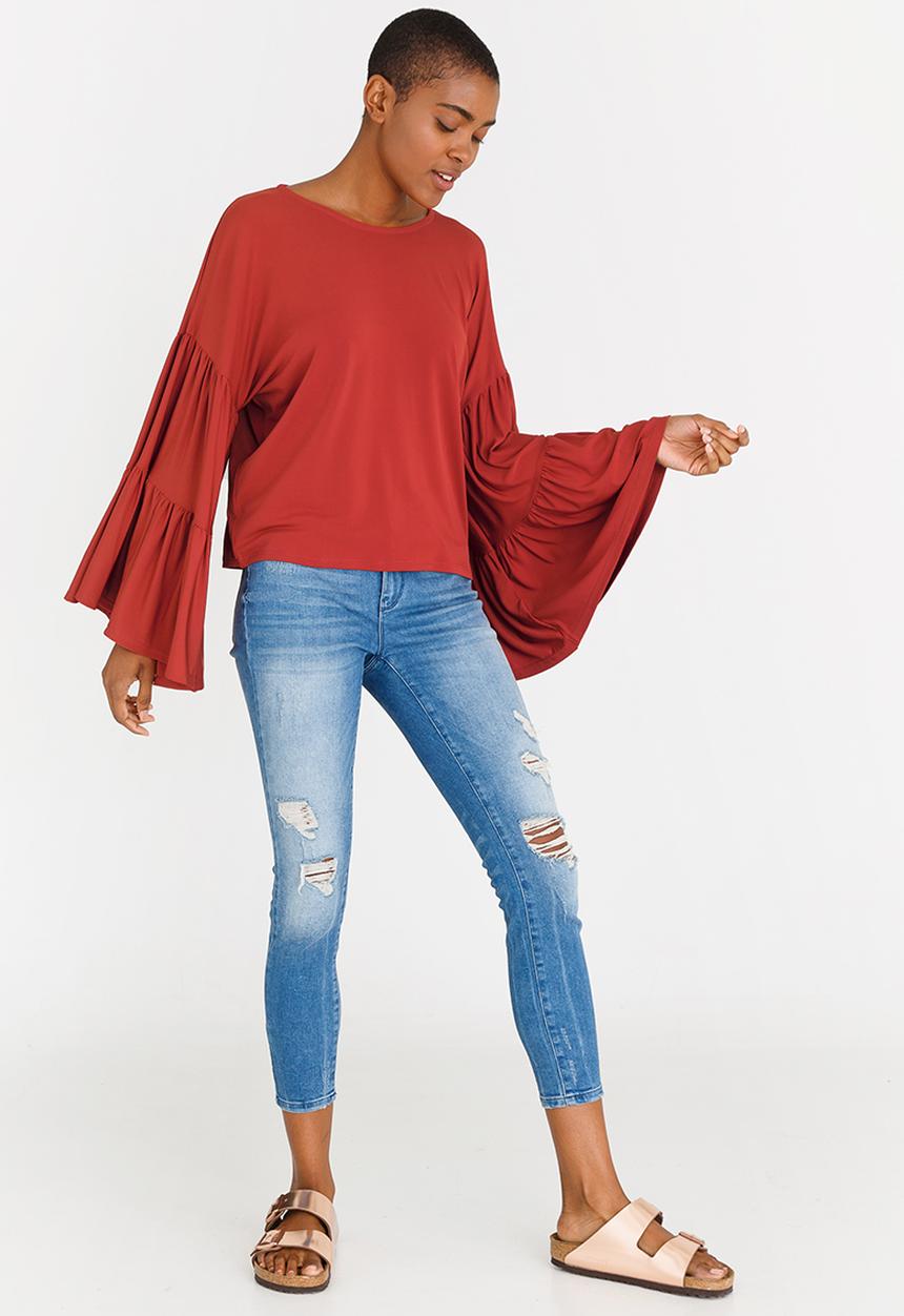STYLE REPUBLIC - Bell Sleeve Top Rust