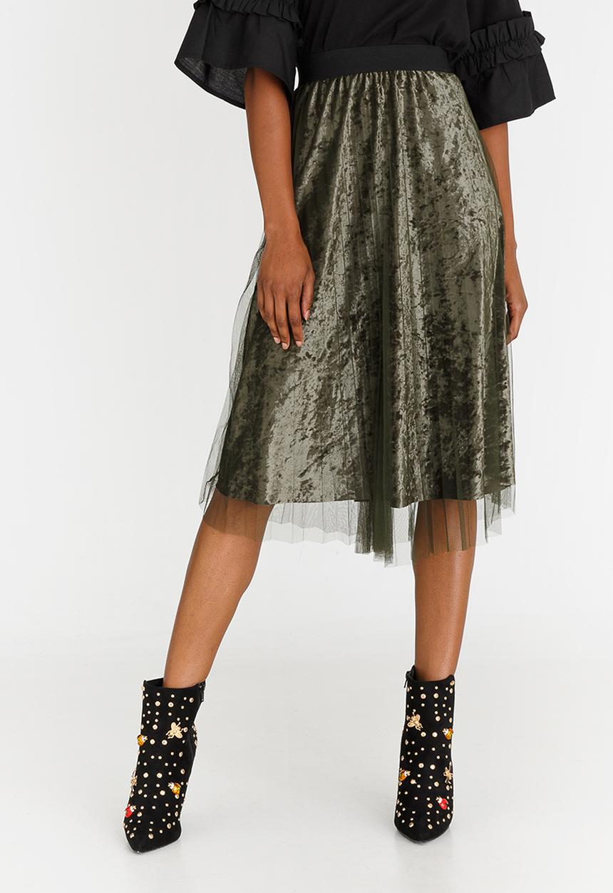 STYLE REPUBLIC - Mesh Overlay Skirt Dark Green
