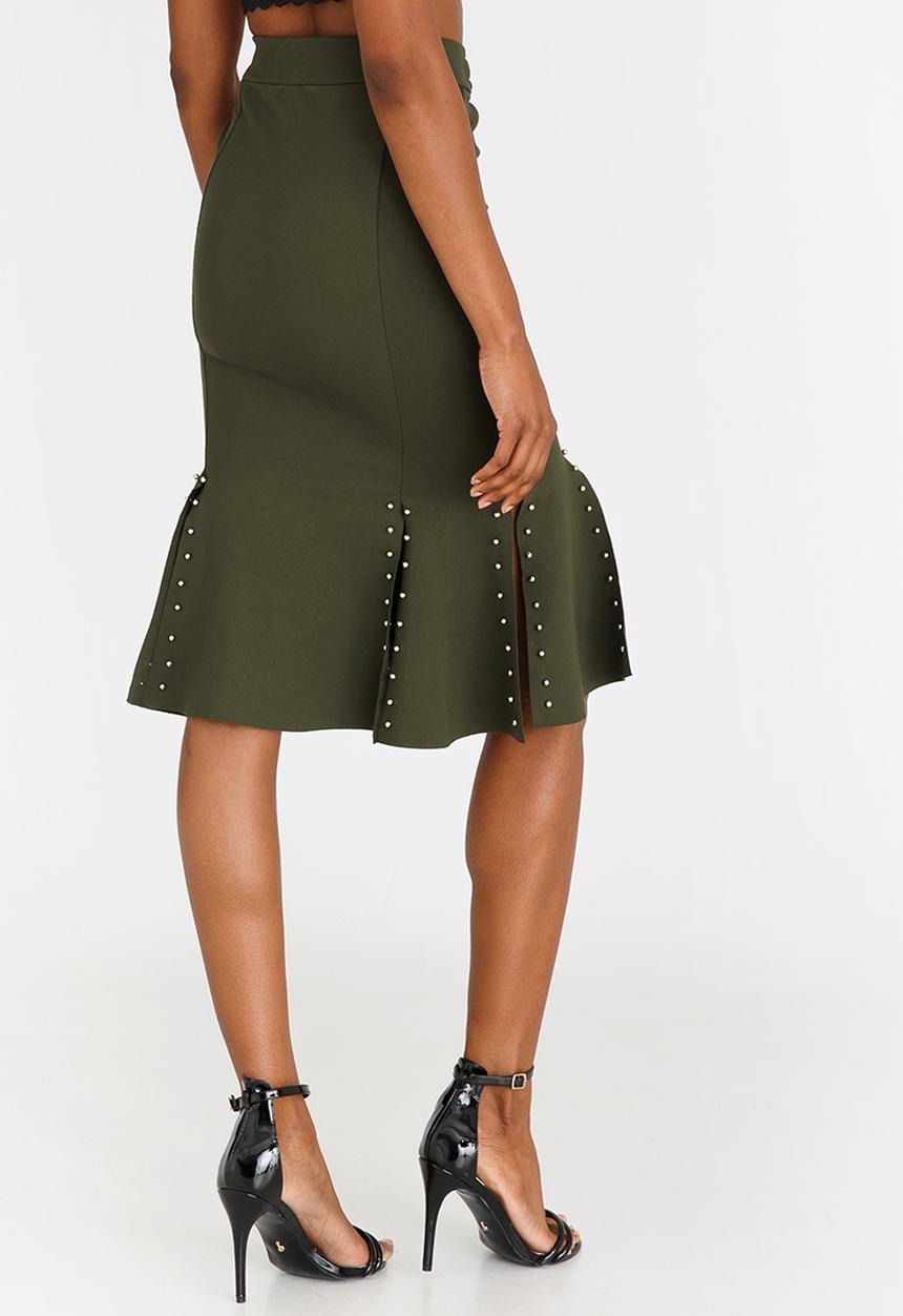STYLE REPUBLIC - Stud Trim Fit and Flare Skirt Dark Green