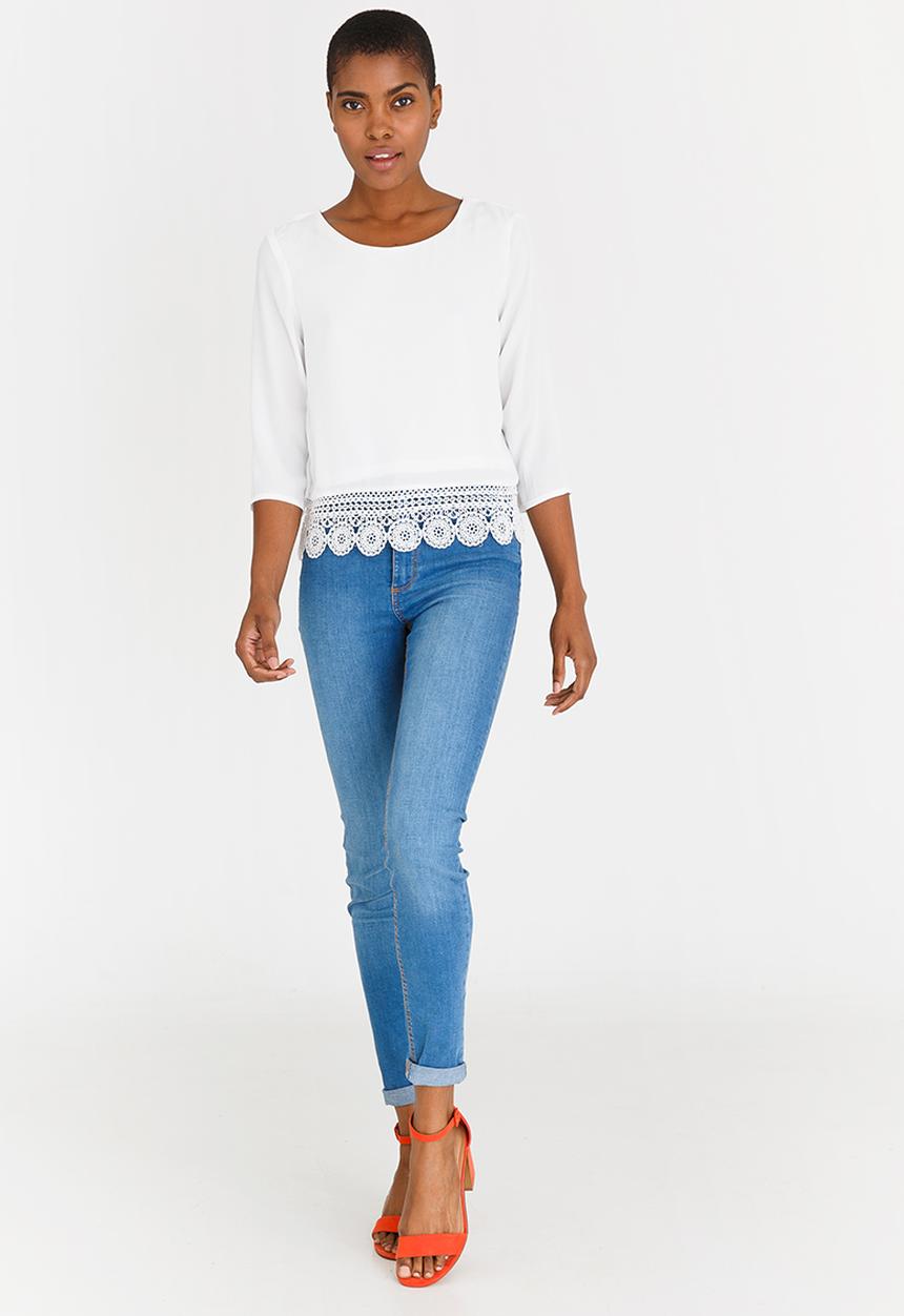 Revenge - Crop Blouse with Lace Border Cream