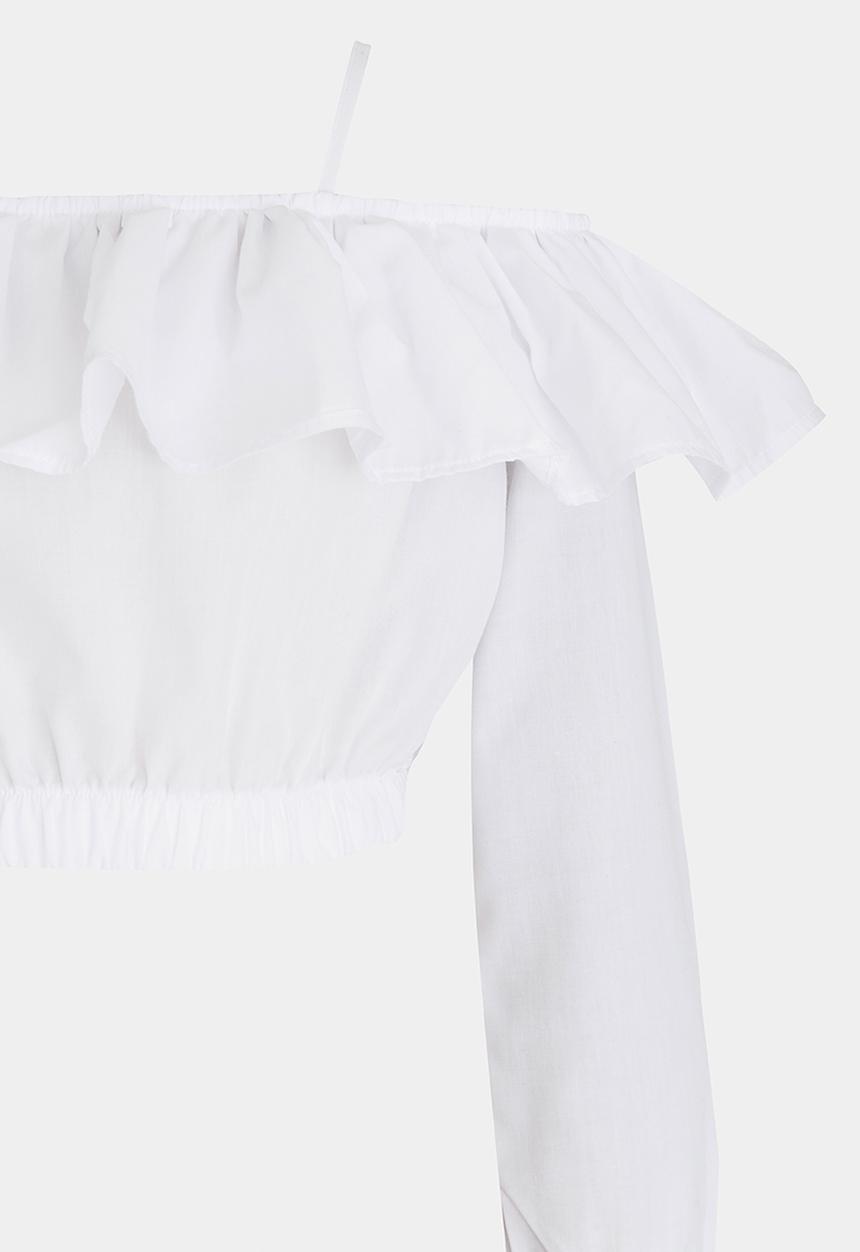 Rebel Republic - Bardot Flounce Cropped Blouse White