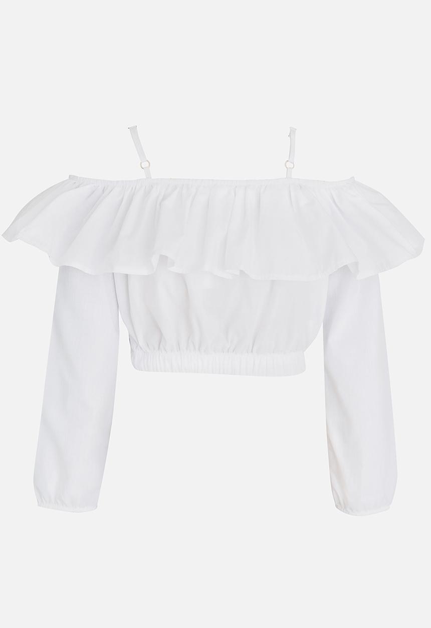Rebel Republic - Bardot Flounce Cropped Blouse White