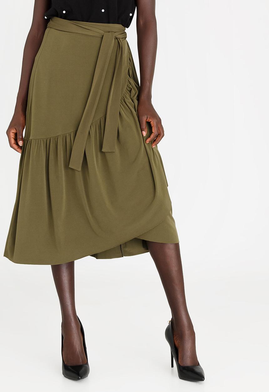 STYLE REPUBLIC - Frill Detail Wrap Skirt Khaki Green