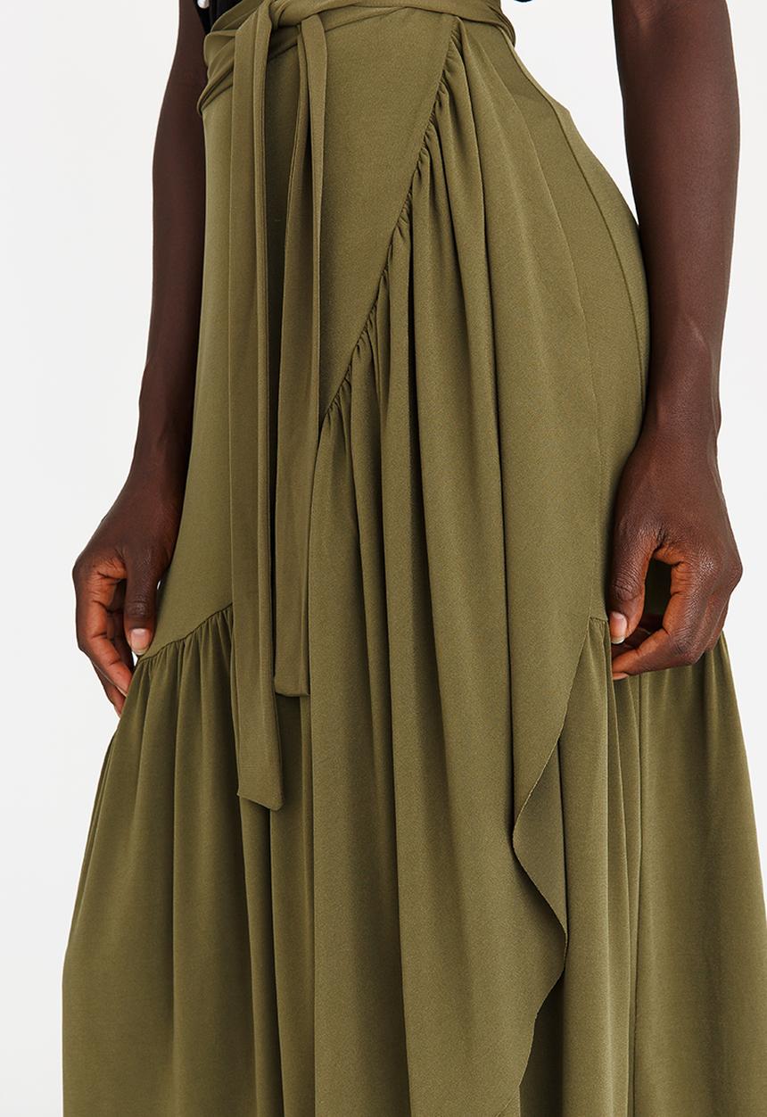 STYLE REPUBLIC - Frill Detail Wrap Skirt Khaki Green