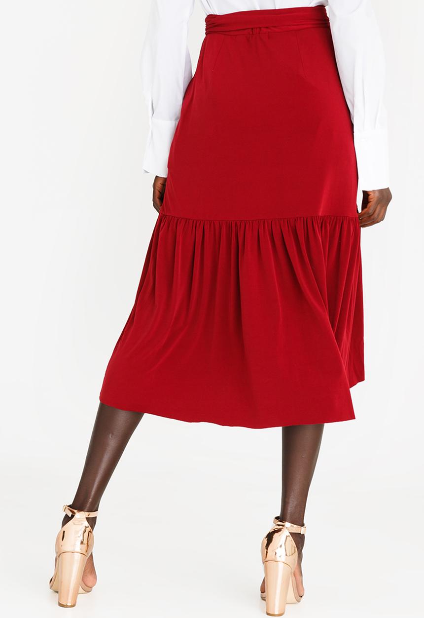 STYLE REPUBLIC - Frill Detail Wrap Skirt Burgundy