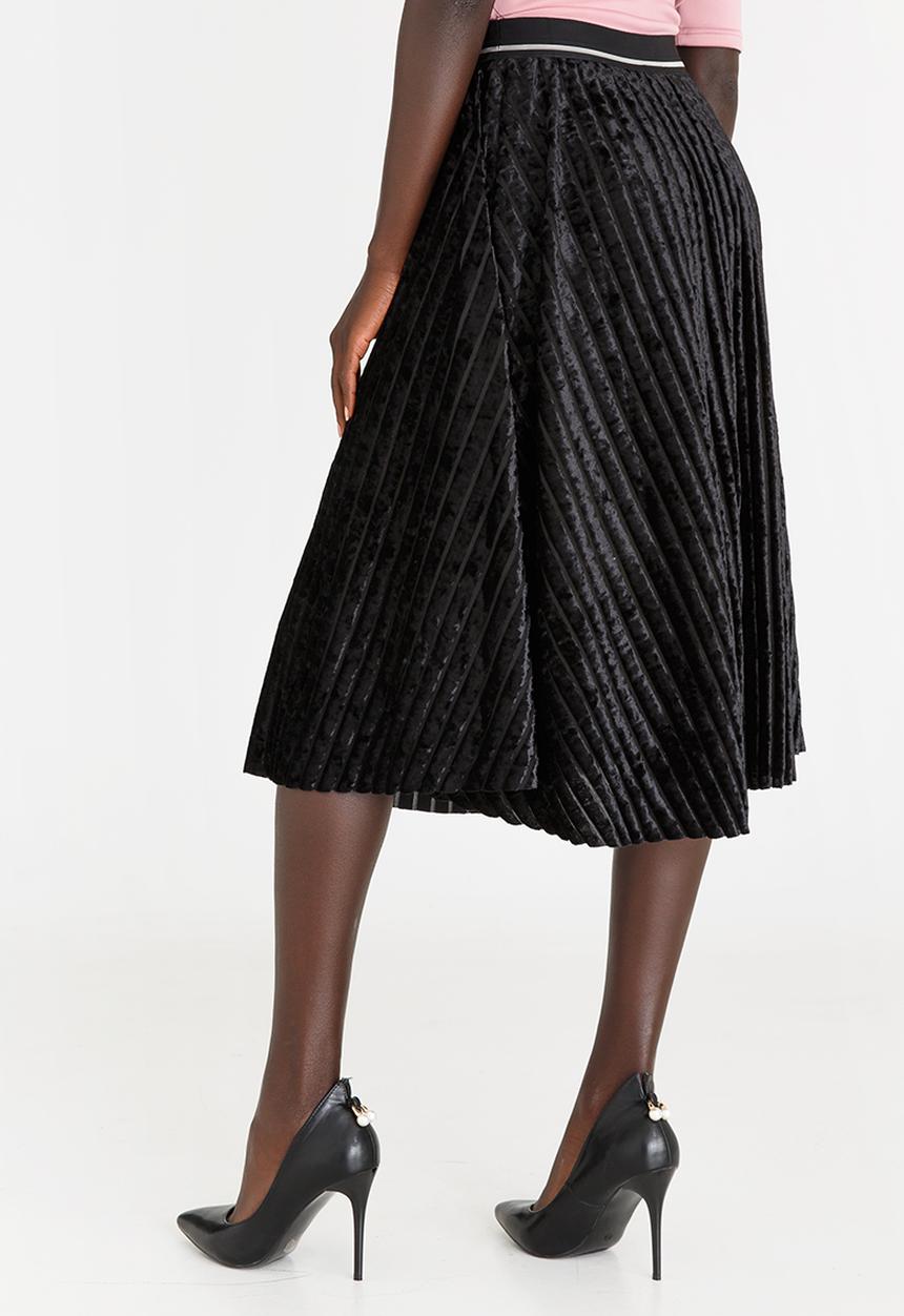 STYLE REPUBLIC - Striped Velour Skirt Black