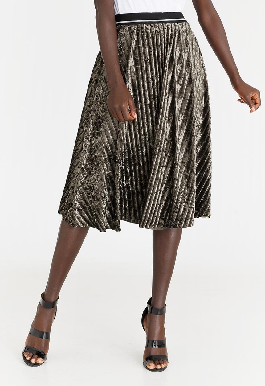 STYLE REPUBLIC - Striped Velour Skirt Khaki Green