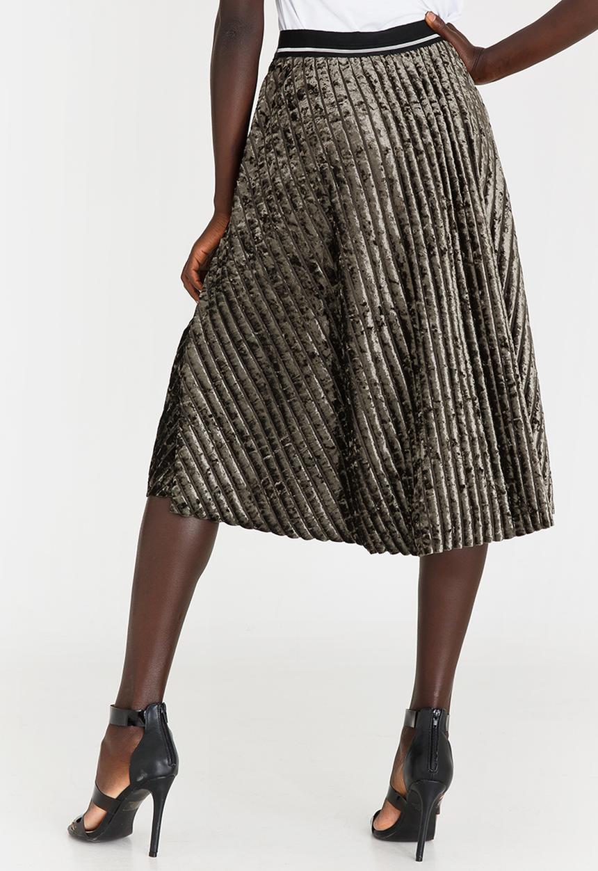 STYLE REPUBLIC - Striped Velour Skirt Khaki Green