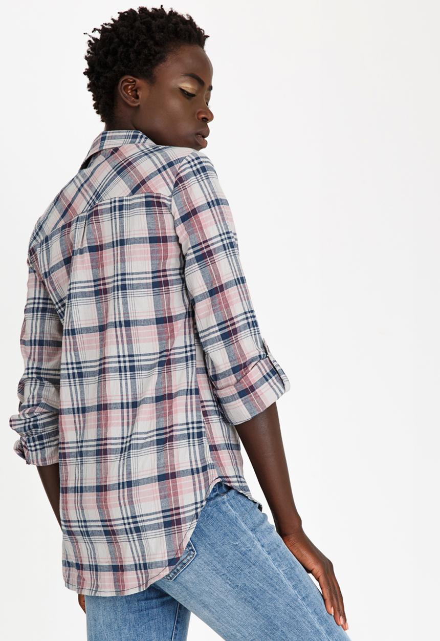 edit - Checked Shirt with Roll-up Sleeves Grey