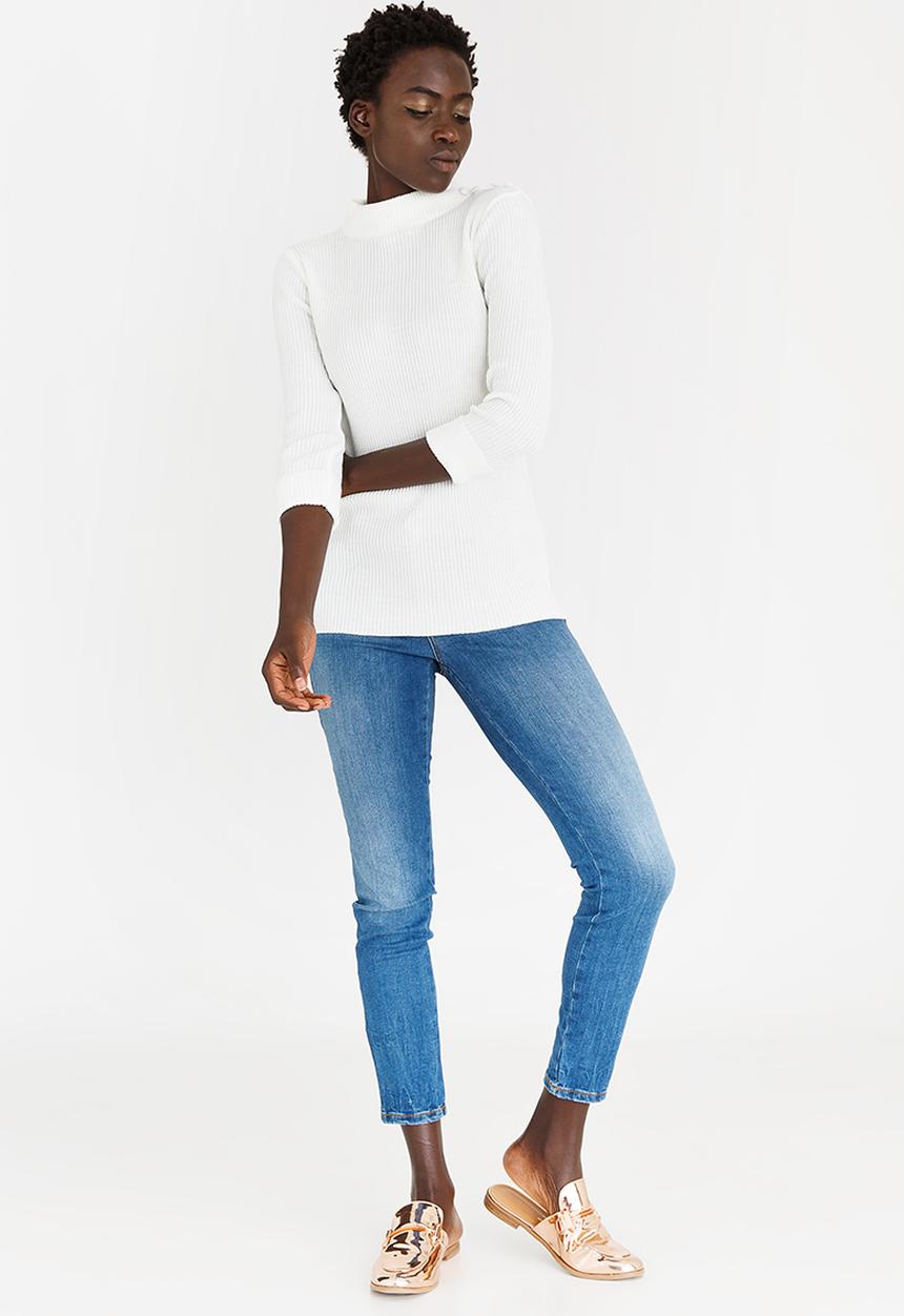 edit - Turtle Neck Top with 3/4 Sleeve Off White