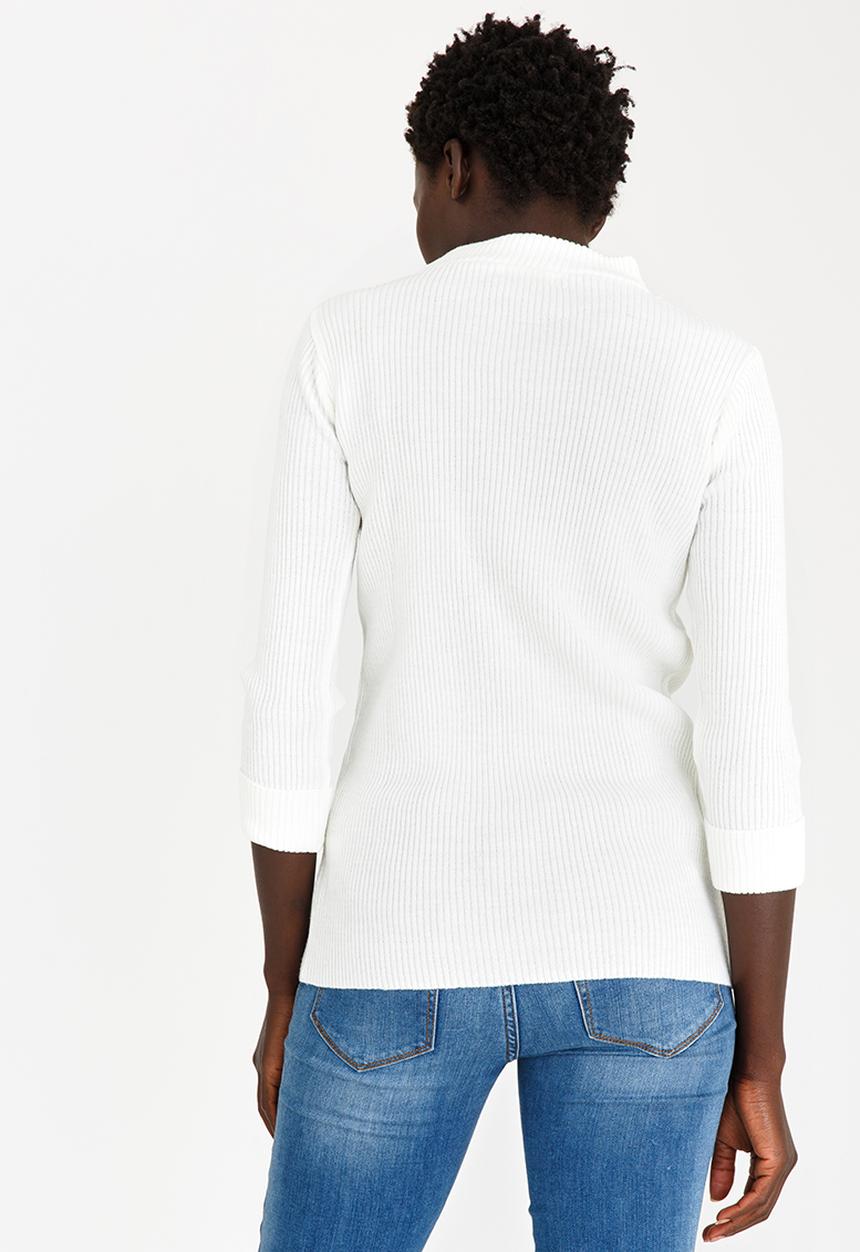 edit - Turtle Neck Top with 3/4 Sleeve Off White
